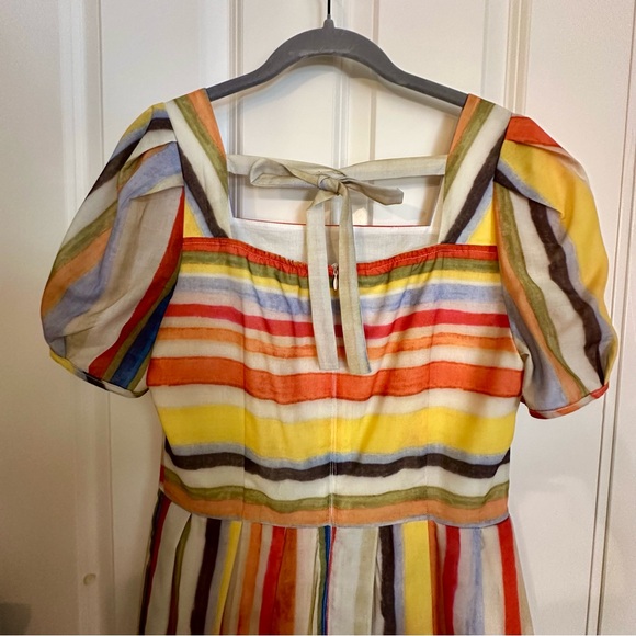 Vintage-look rainbow striped midi dress with puffed short sleeves. Never worn! - Picture 3 of 13